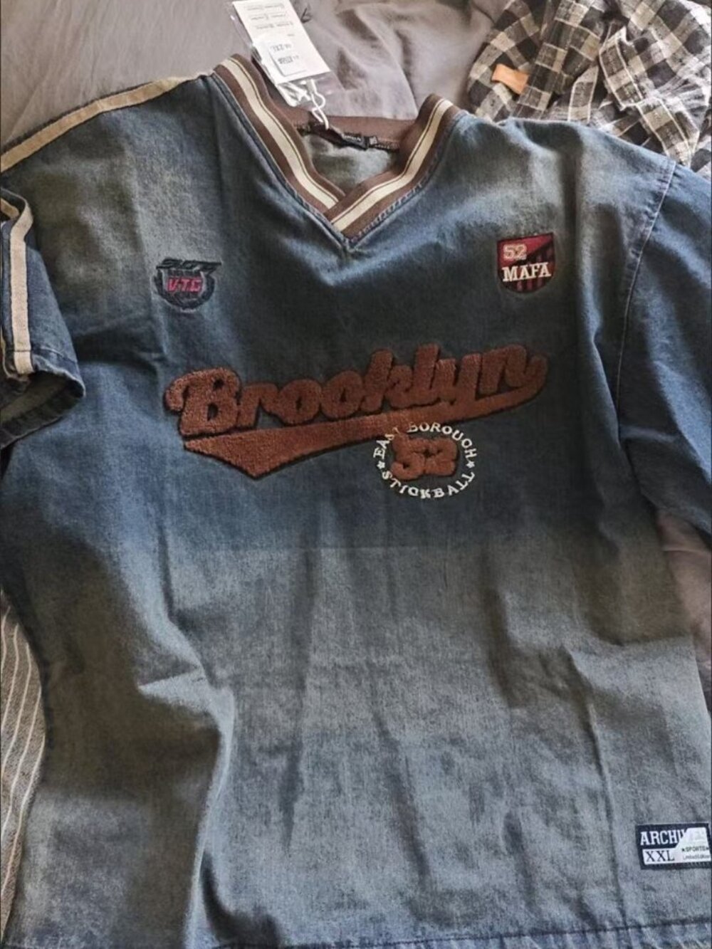 American retro fashion brand denim T-shirt, men's and women's loose short-sleeve